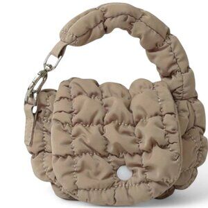 Beige Mini Quilted Puffer Handbag Lightweight Trendy Purse, New